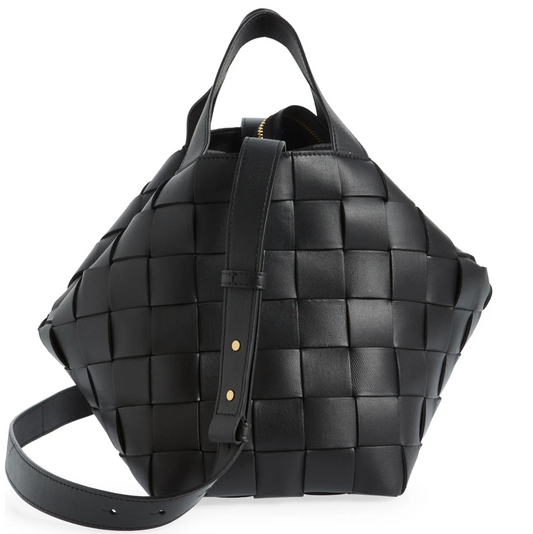 'BOWLING CASSETTE' WOVEN LEATHER BAG - BLACK-GOLD