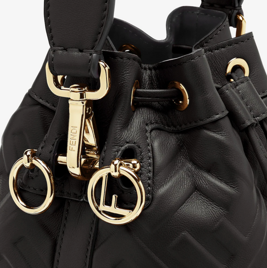 MON TRESOR LEATHER MINI BUCKET BAG WITH FF MOTIF - BLACK