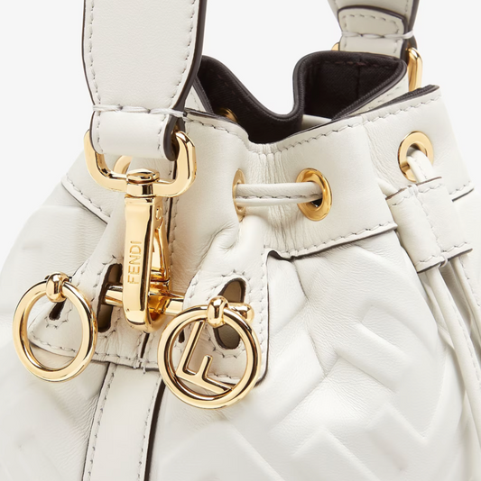 MON TRESOR LEATHER MINI BUCKET BAG WITH FF MOTIF - WHITE