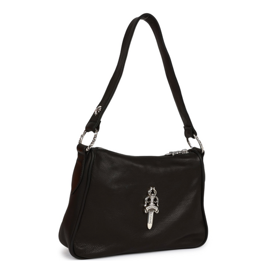 SMALL LEATHER CHICKEN NUGGET DAGGER BAG - BLACK