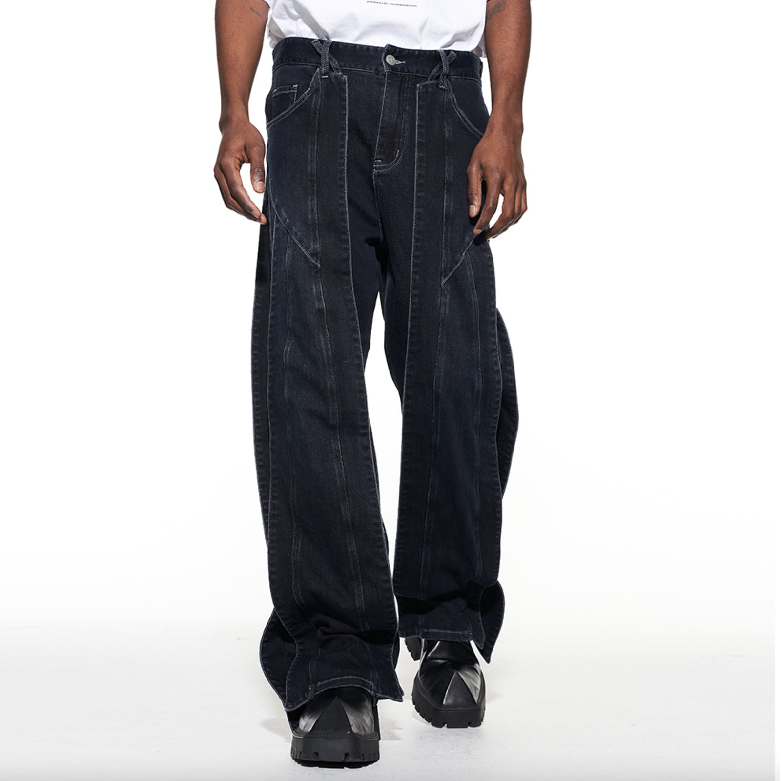 Multi-Panel Baggy Denim Jeans