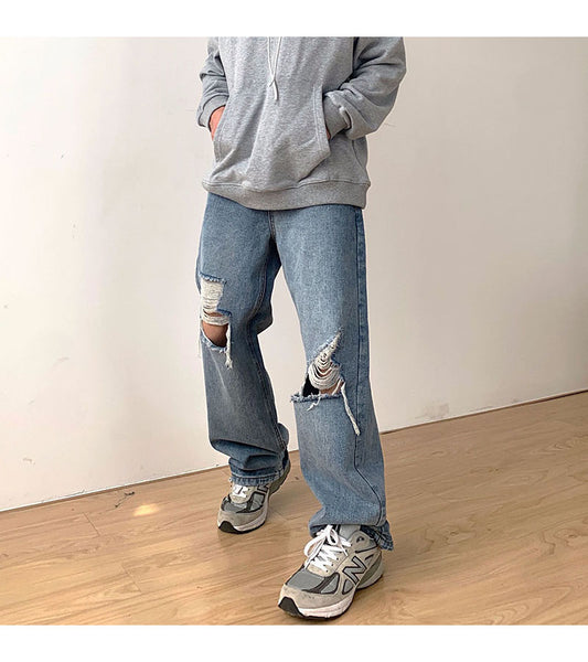 SPLATTERED RIPPED STRAIGHT LEG JEANS