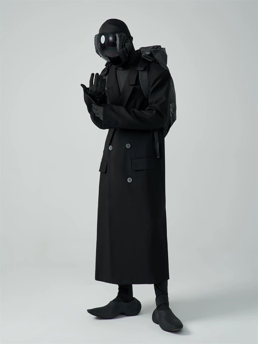 HOMME OVERSIZED DOUBLE-BREASTED WOOL-BLEND COAT - BLACK