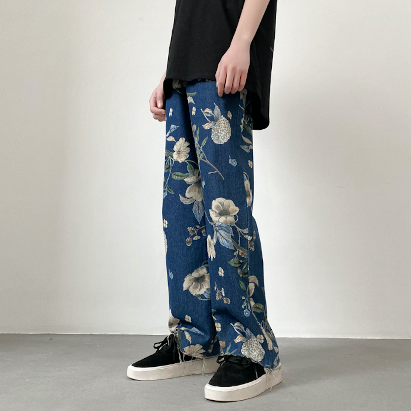 Floral print jeans 2024 mens
