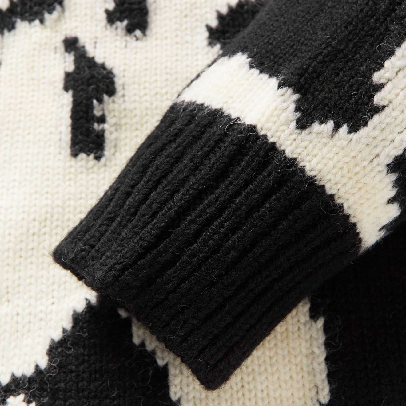 BLACK FLORAL INTARSIA-KNIT WOOL SWEATER