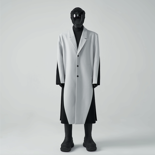 HOMME OVERSIZED TWO-TONE WOOL-BLEND COAT - CEMENT/ BLACK