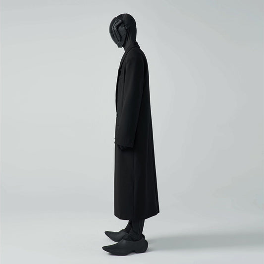 HOMME OVERSIZED DOUBLE-BREASTED WOOL-BLEND COAT - BLACK