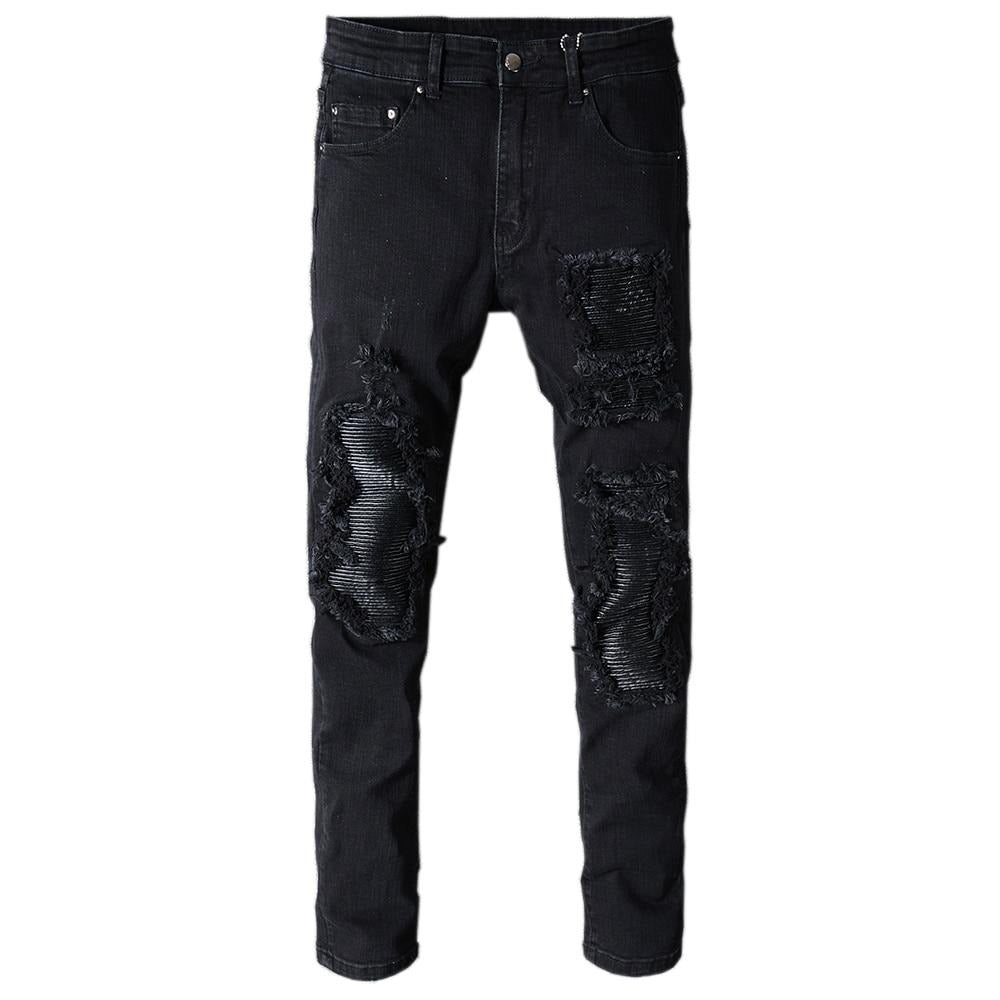 Black denim ripped jeans men Clearance