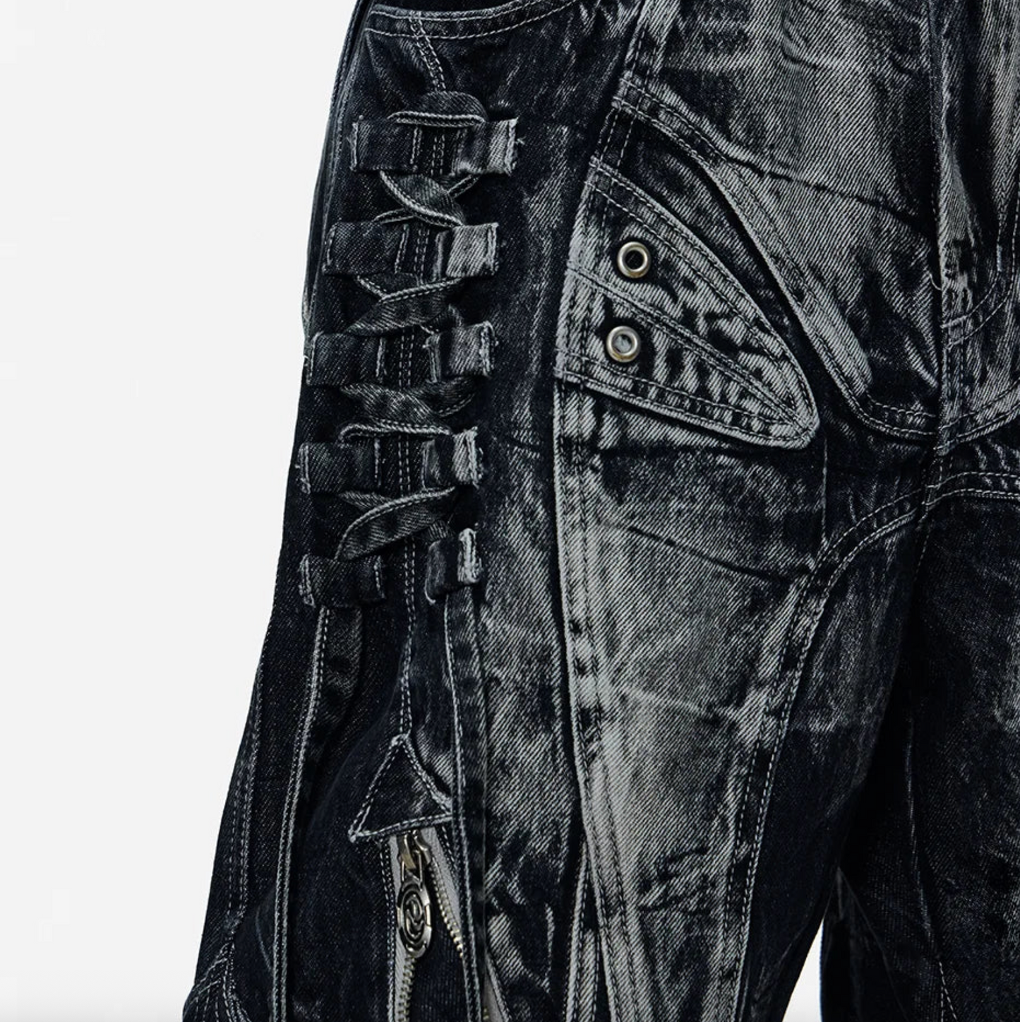 DECONSTRUCTED EXAGGERATED FLARED PATCHWORK JEANS - WASHED BLACK
