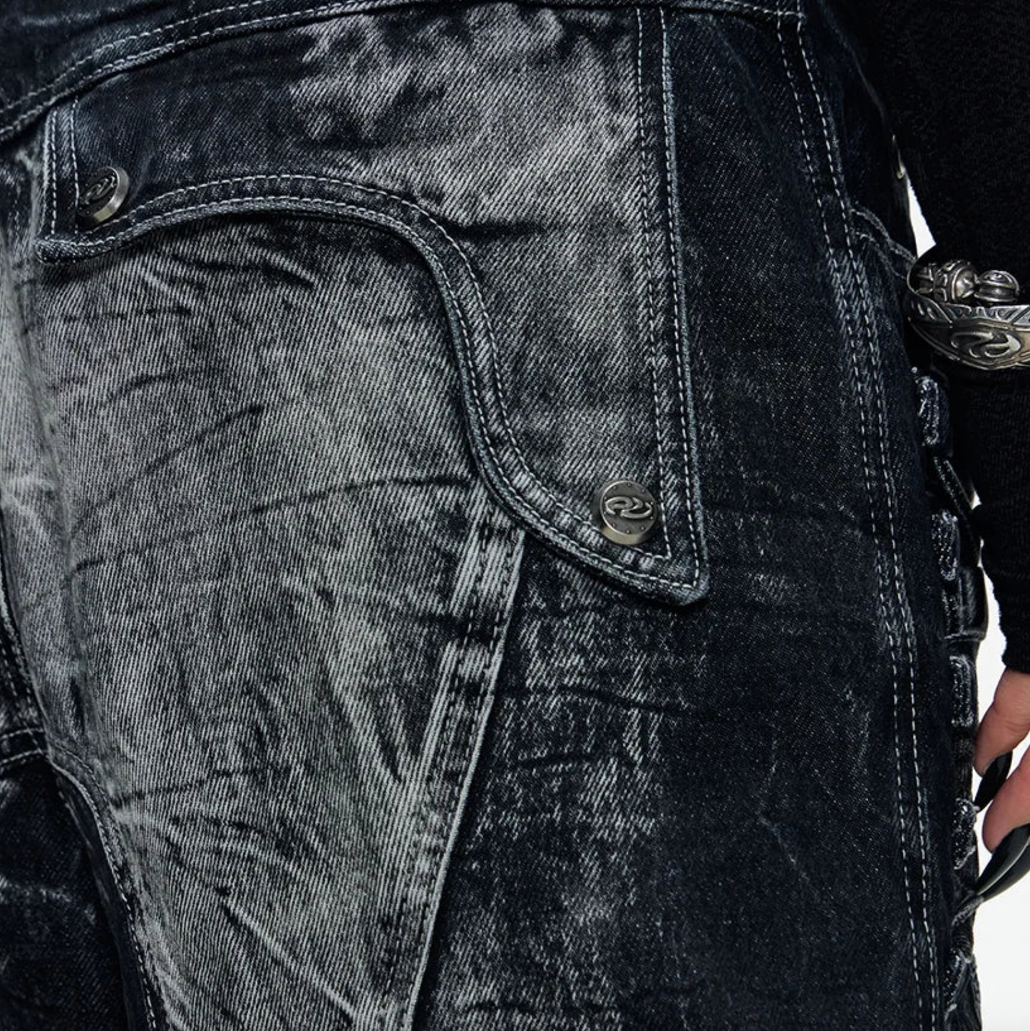 DECONSTRUCTED EXAGGERATED FLARED PATCHWORK JEANS - WASHED BLACK