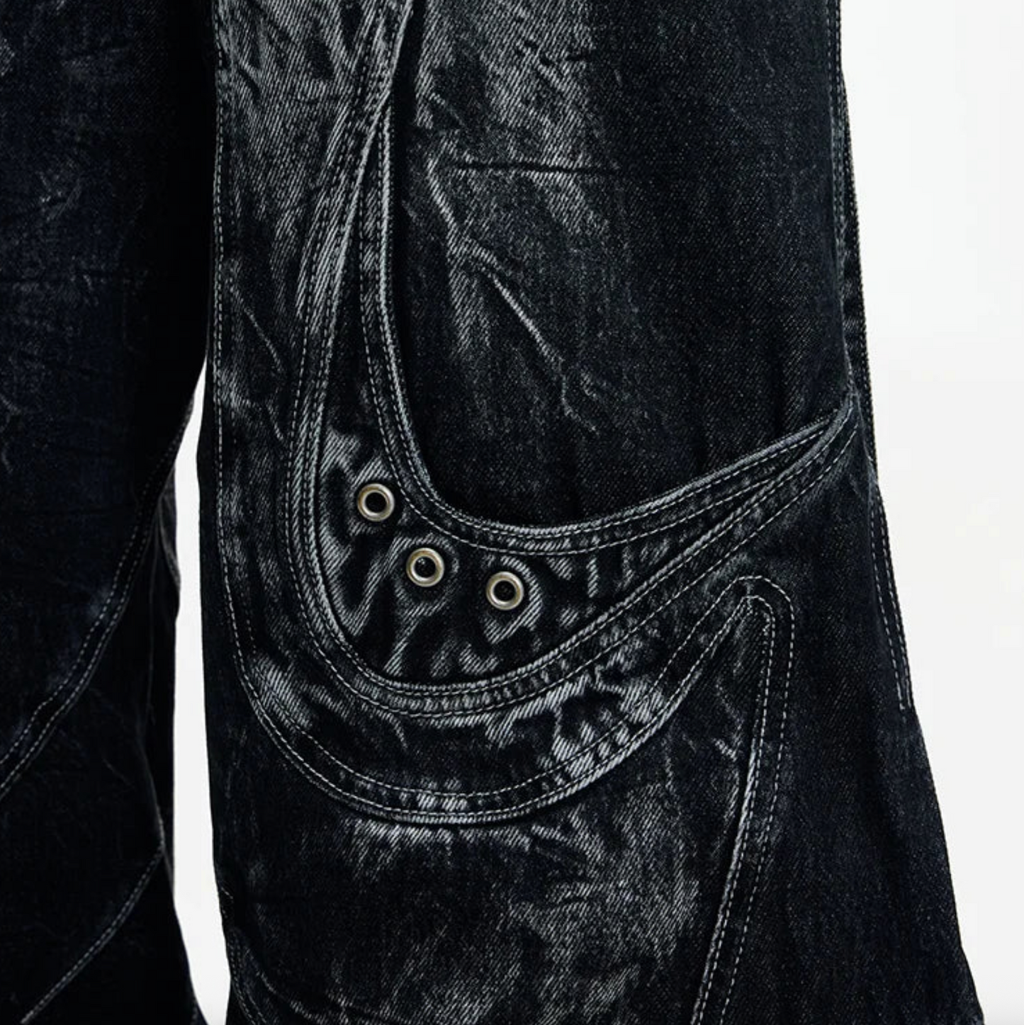 DECONSTRUCTED EXAGGERATED FLARED PATCHWORK JEANS - WASHED BLACK