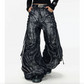 DECONSTRUCTED EXAGGERATED FLARED PATCHWORK JEANS - WASHED BLACK