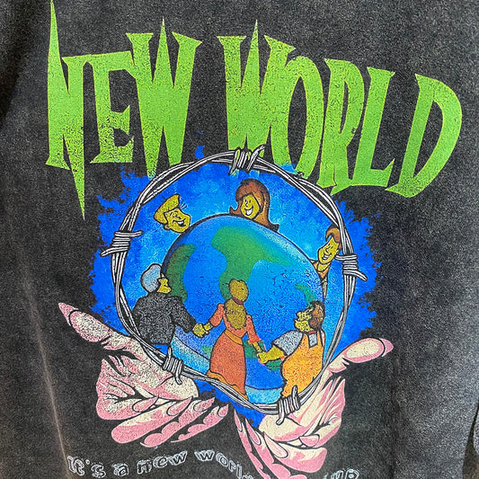 "NEW WORLD" アメリカン ヴィンテージ ディストレスト TEE