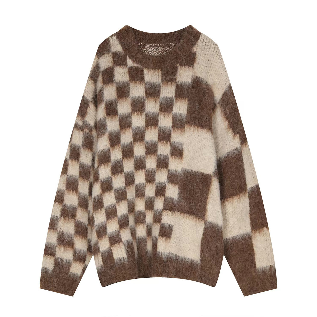 Checkered-board Mohair Crewneck Sweater | RADPRESENT