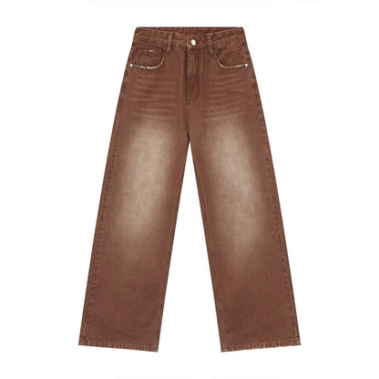 WASHED STRAIGHT LEG JEANS - BROWN