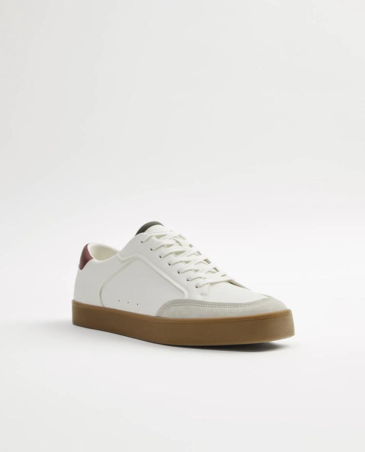 RETRO CONTRAST-PANEL LEATHER SNEAKERS - WHITE-RED