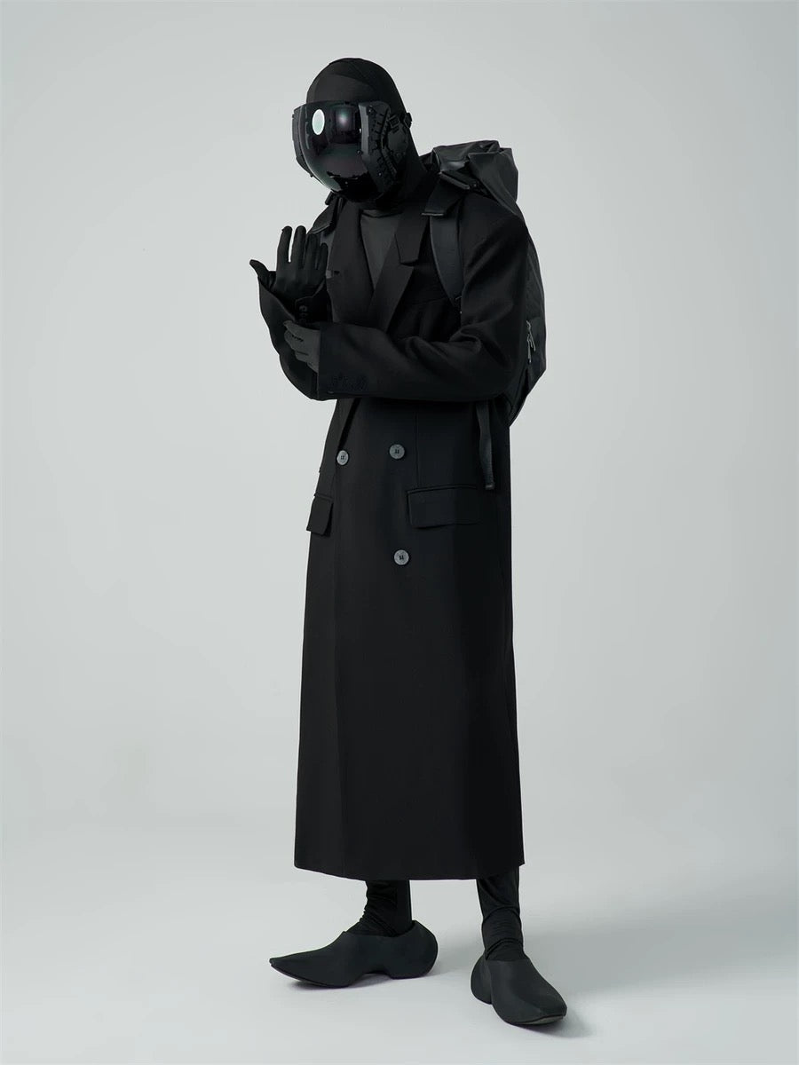 HOMME OVERSIZED DOUBLE-BREASTED WOOL-BLEND COAT - BLACK