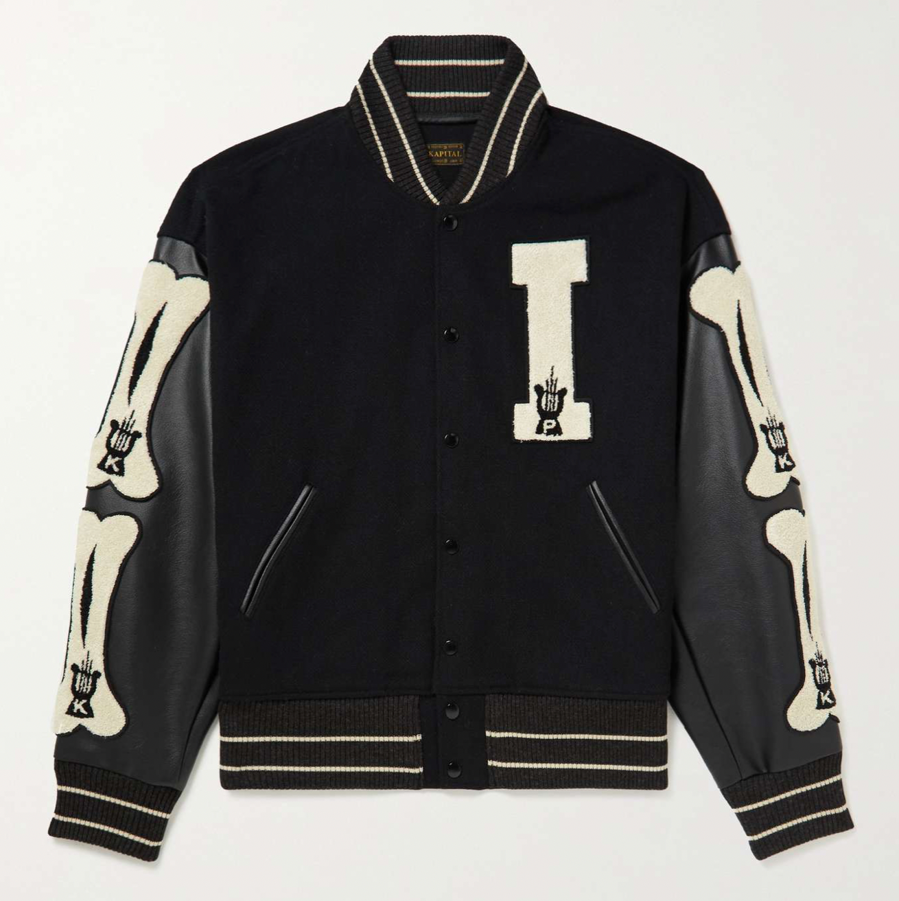 FAUX LEATHER AND WOOL-BLEND VARSITY JACKET - BLACK
