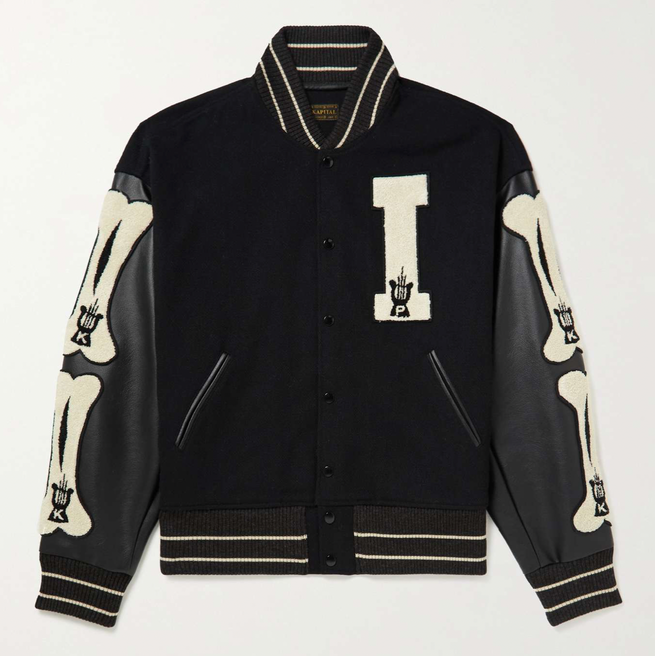 ATTACHMENT Wool×Leather Varsity Jacket $500 Nike Authentics Varsity Jacket Wool Leather Black White