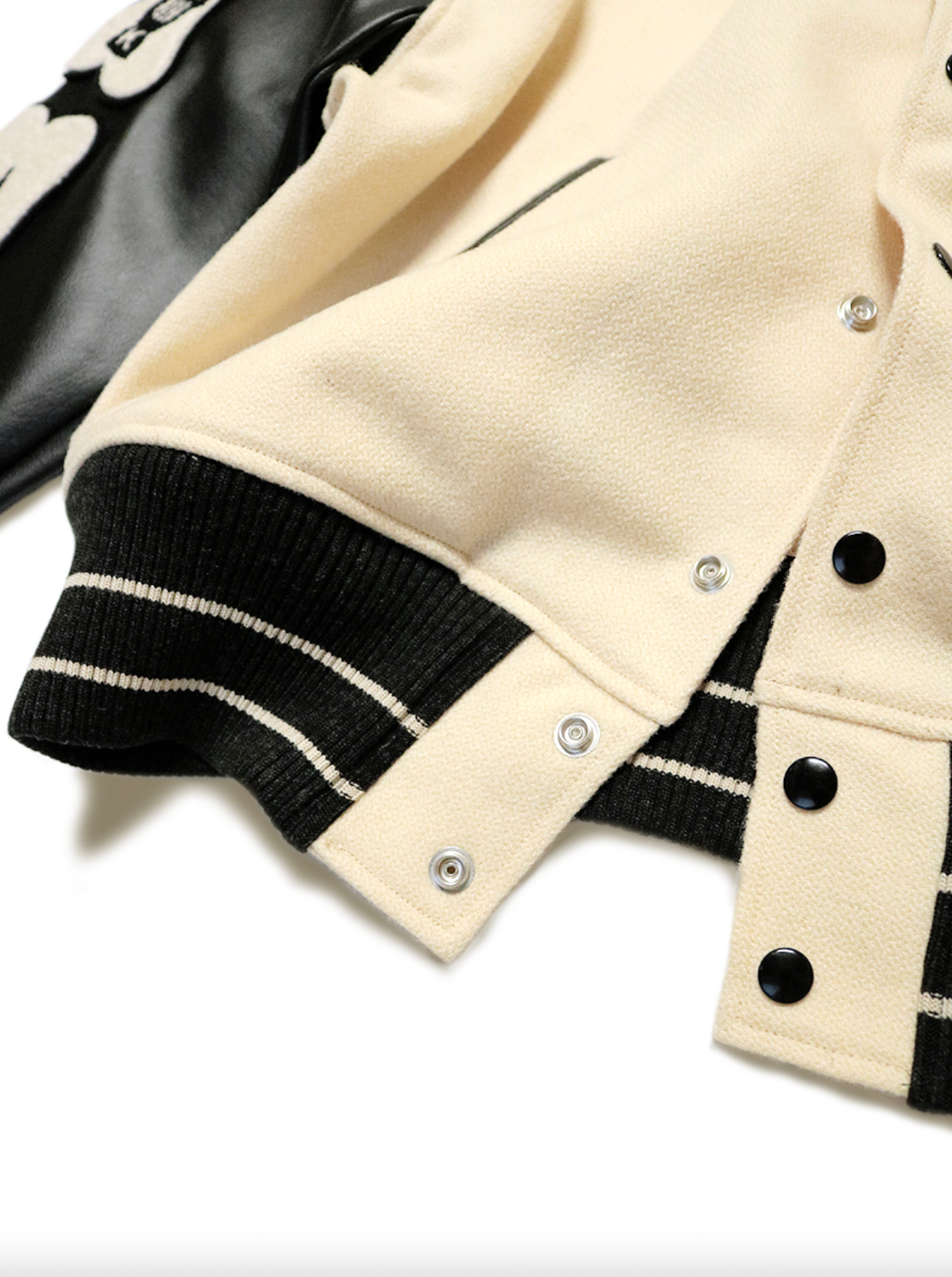 FAUX LEATHER AND WOOL-BLEND VARSITY JACKET - CREAMY WHITE