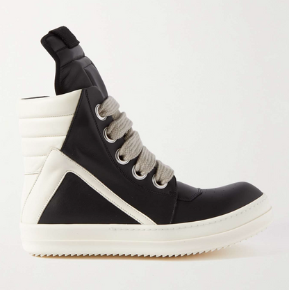 GEOBASKET TWO-TONE LEATHER HIGH TOP SNEAKERS - BLACK