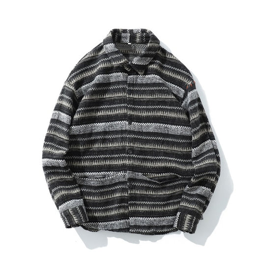 STRIPED OVERSHIRT IN WOOL FLANNEL - GREY